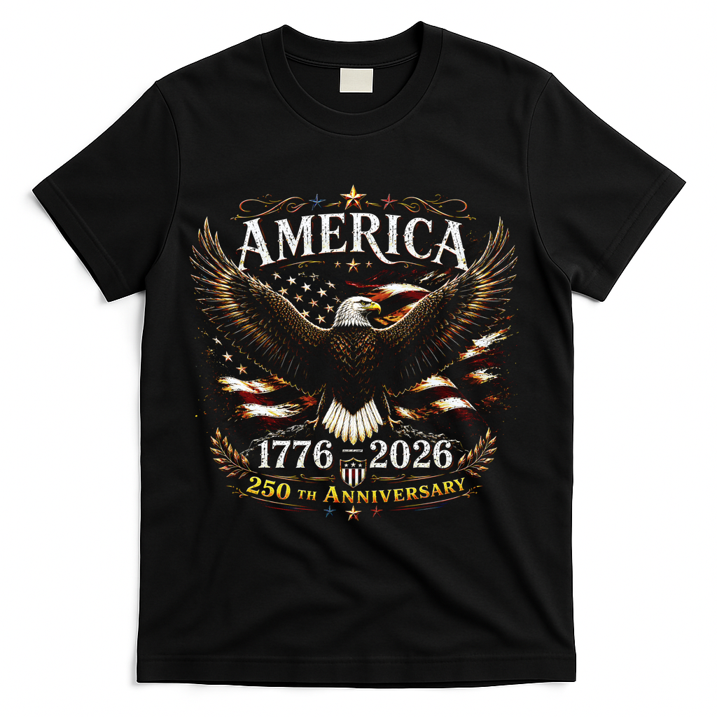 America 250th Anniversary 1776-2026 Patriotic Eagle T-Shirt - Black