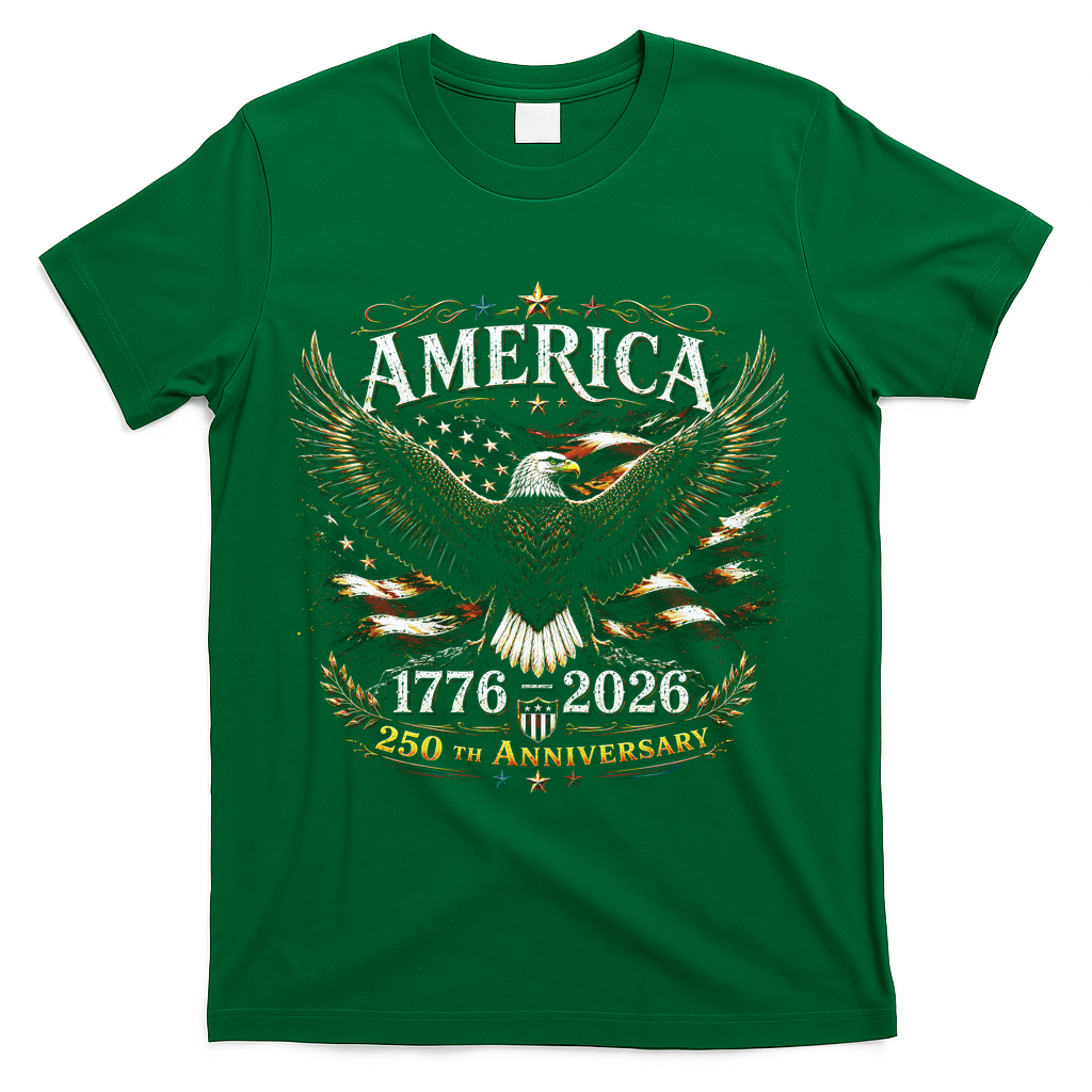 America 250th Anniversary 1776-2026 Patriotic Eagle T-Shirt - Green