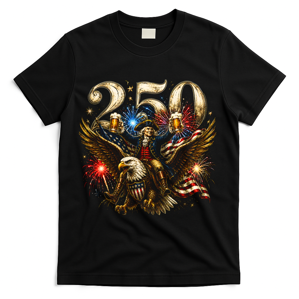 America 250 Ben Franklin Riding Eagle Celebration T-Shirt - Black