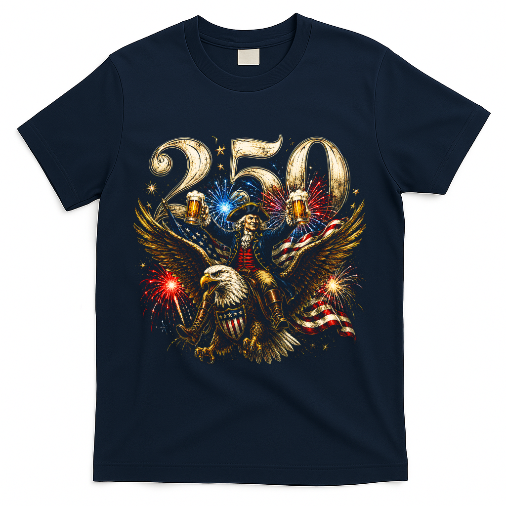 America 250 Ben Franklin Riding Eagle Celebration T-Shirt - Navy