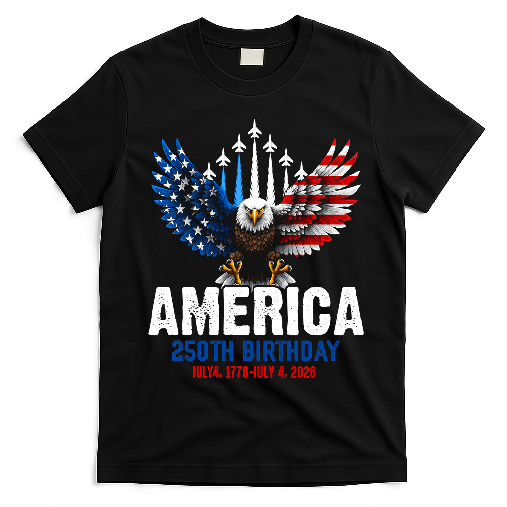 America's 250th Birthday Eagle Patriot Anniversary T-Shirt - Black
