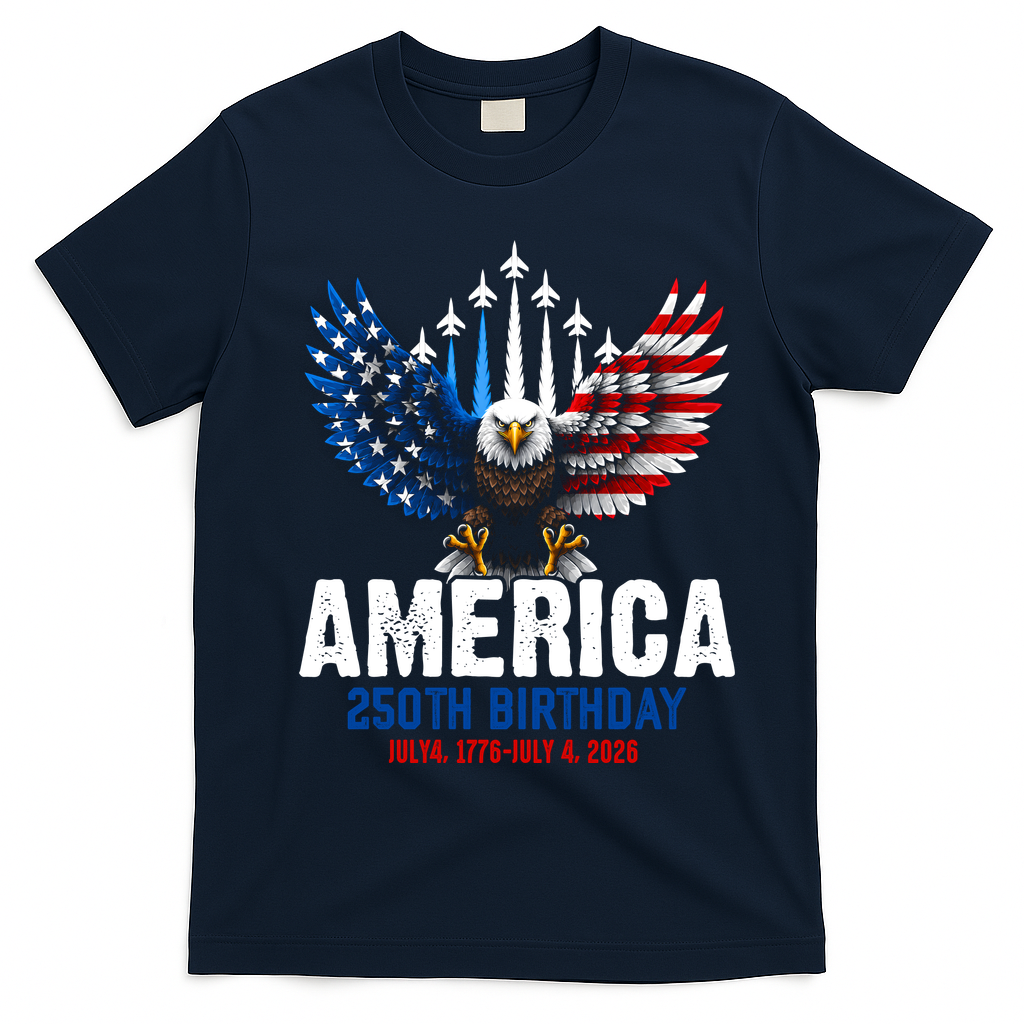 America's 250th Birthday Eagle Patriot Anniversary T-Shirt - Navy Blue