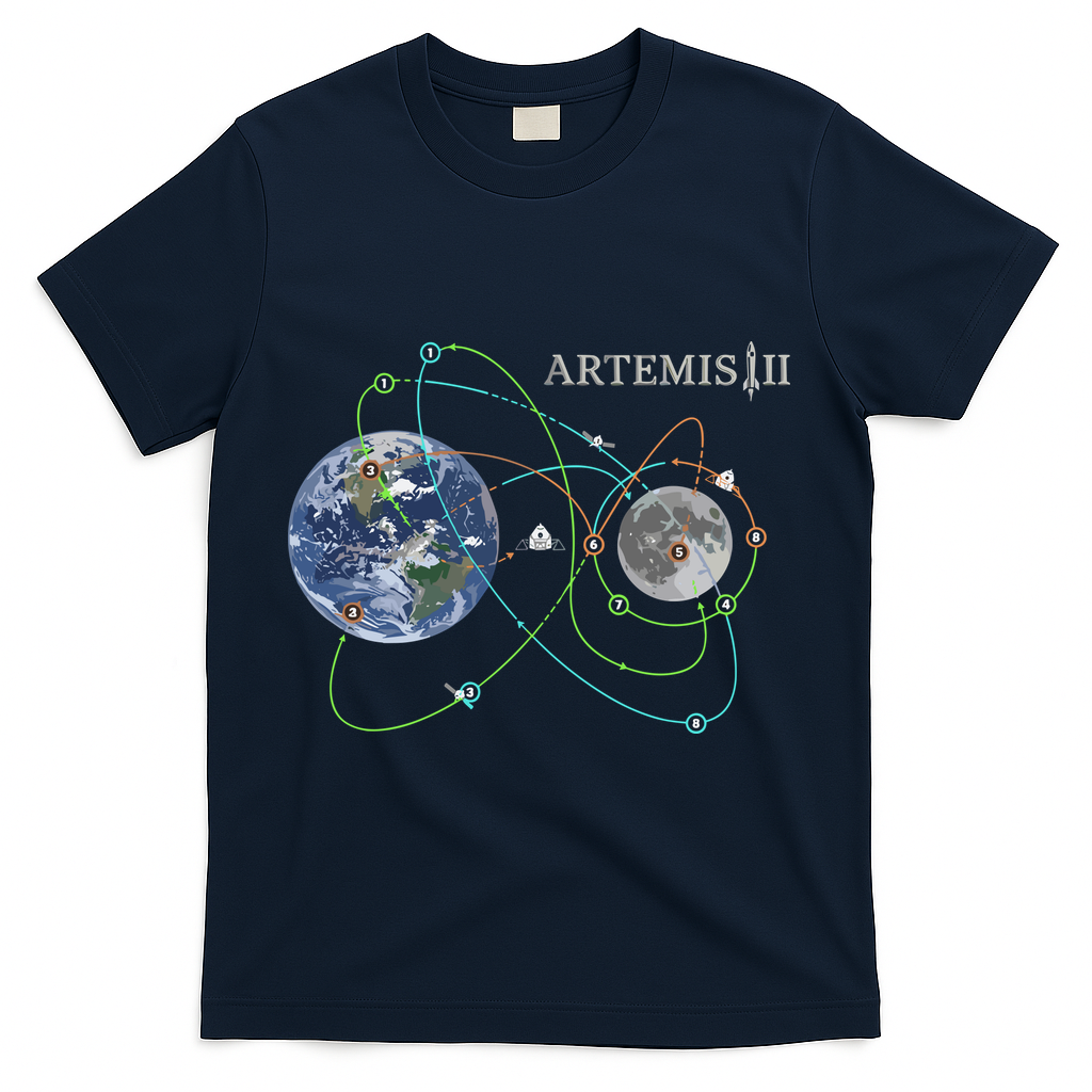 Artemis 2 Route Map SLS Moon T-Shirt - Navy