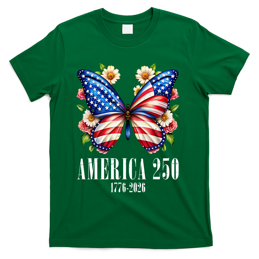 America 250 Years 1776-2026 250th Anniversary Butterfly  T-Shirt - Green