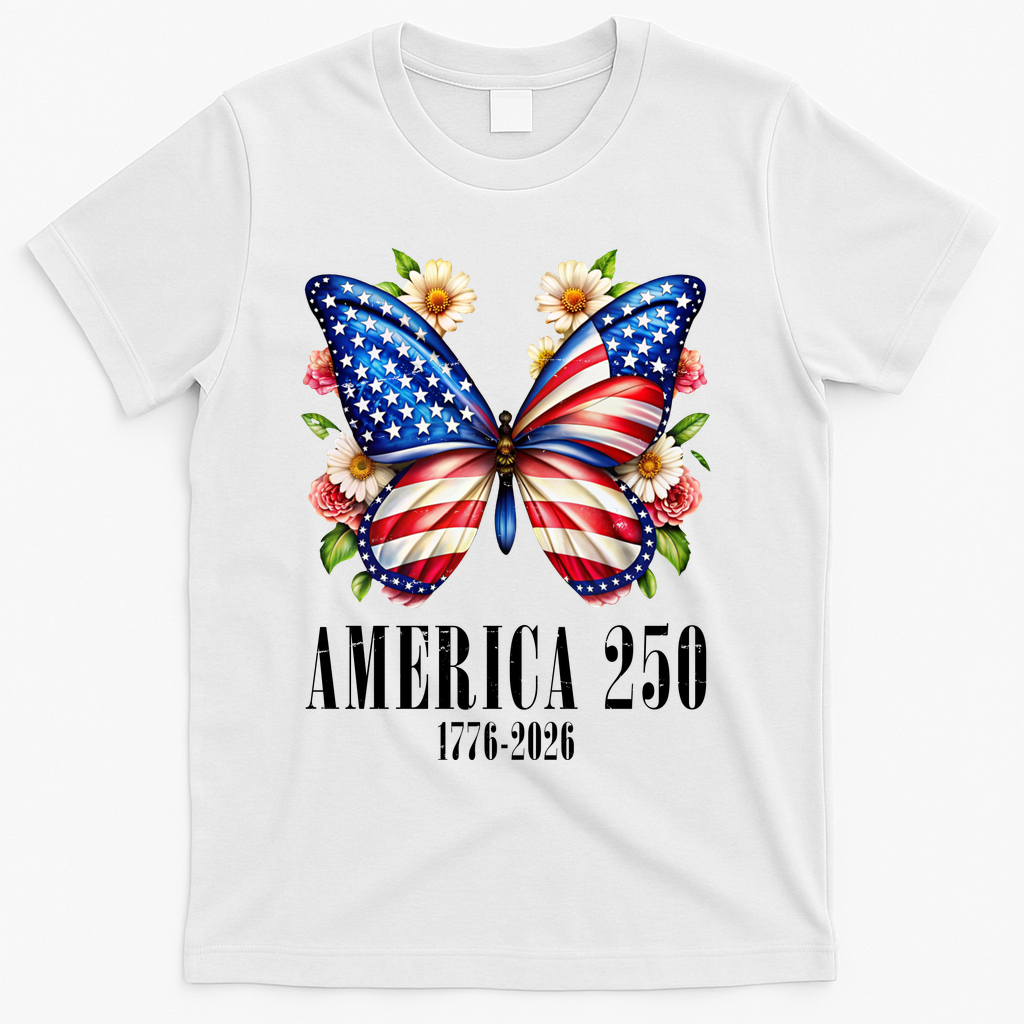 America 250 Years 1776-2026 250th Anniversary Butterfly  T-Shirt - White