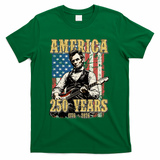 America 250 Years 1776 2026 Abe Lincoln Rocking Out Guitar T-Shirt - Green