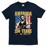 America 250 Years 1776 2026 Abe Lincoln Rocking Out Guitar T-Shirt - Navy