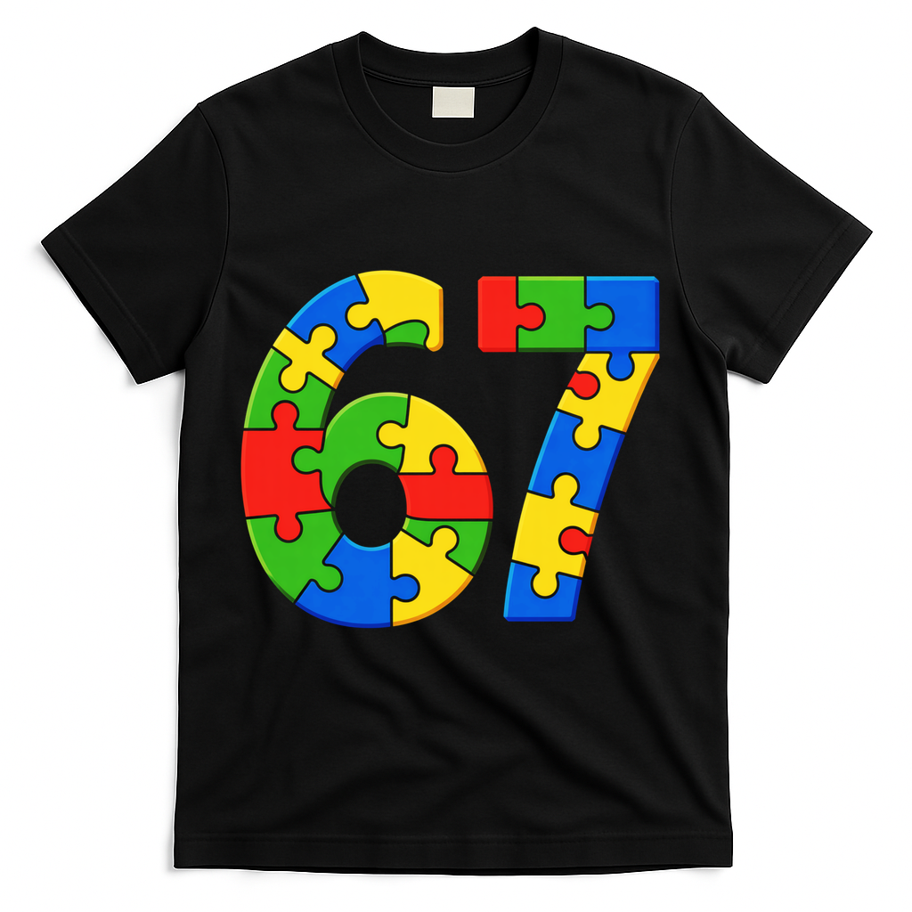 Autism 67 Puzzle 6-7 Meme Six Seven T-Shirt - Black