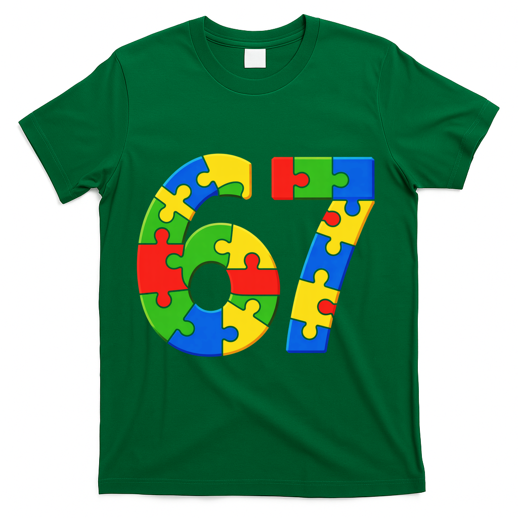 Autism 67 Puzzle 6-7 Meme Six Seven T-Shirt - Green