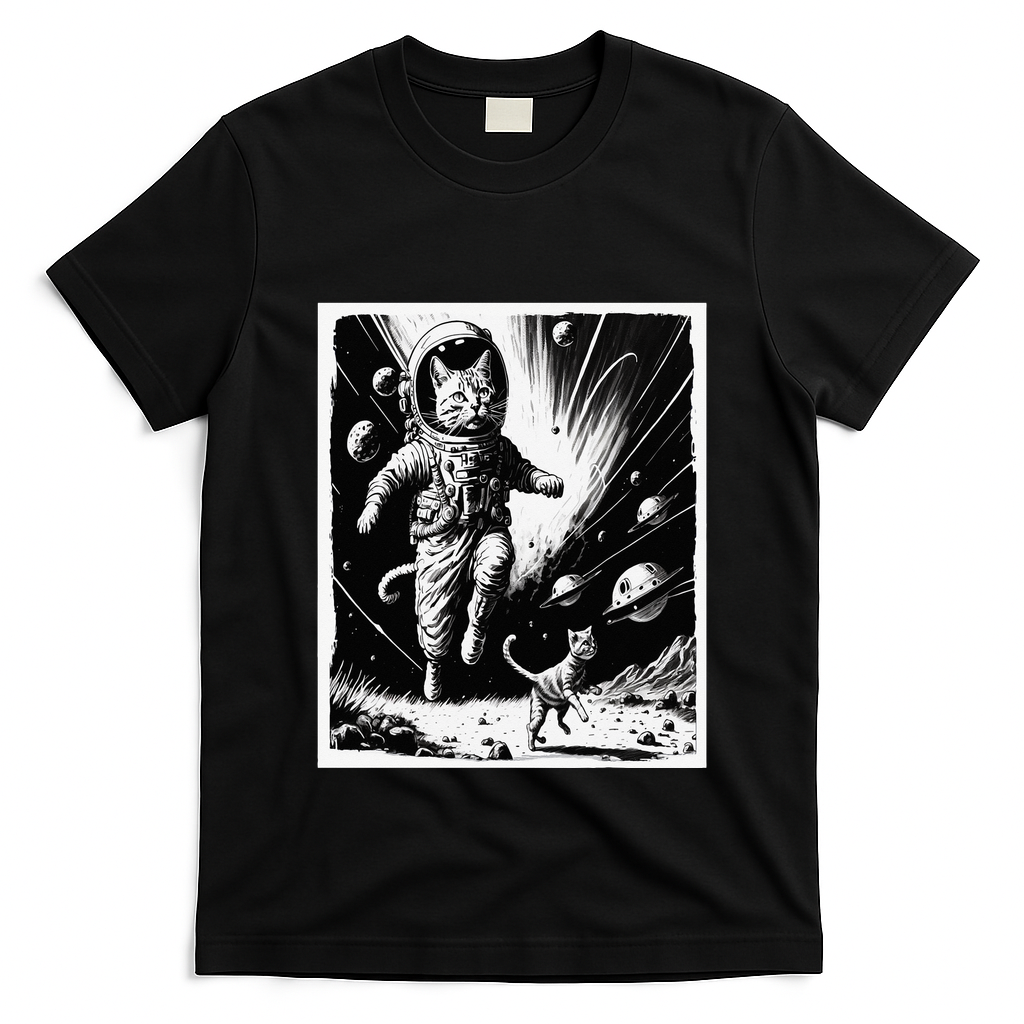 Aliens Abducting cats into Flying UFO Saucer in Cosmic Space T-Shirt
