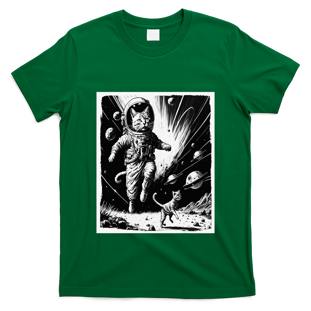 Aliens Abducting cats into Flying UFO Saucer in Cosmic Space T-Shirt