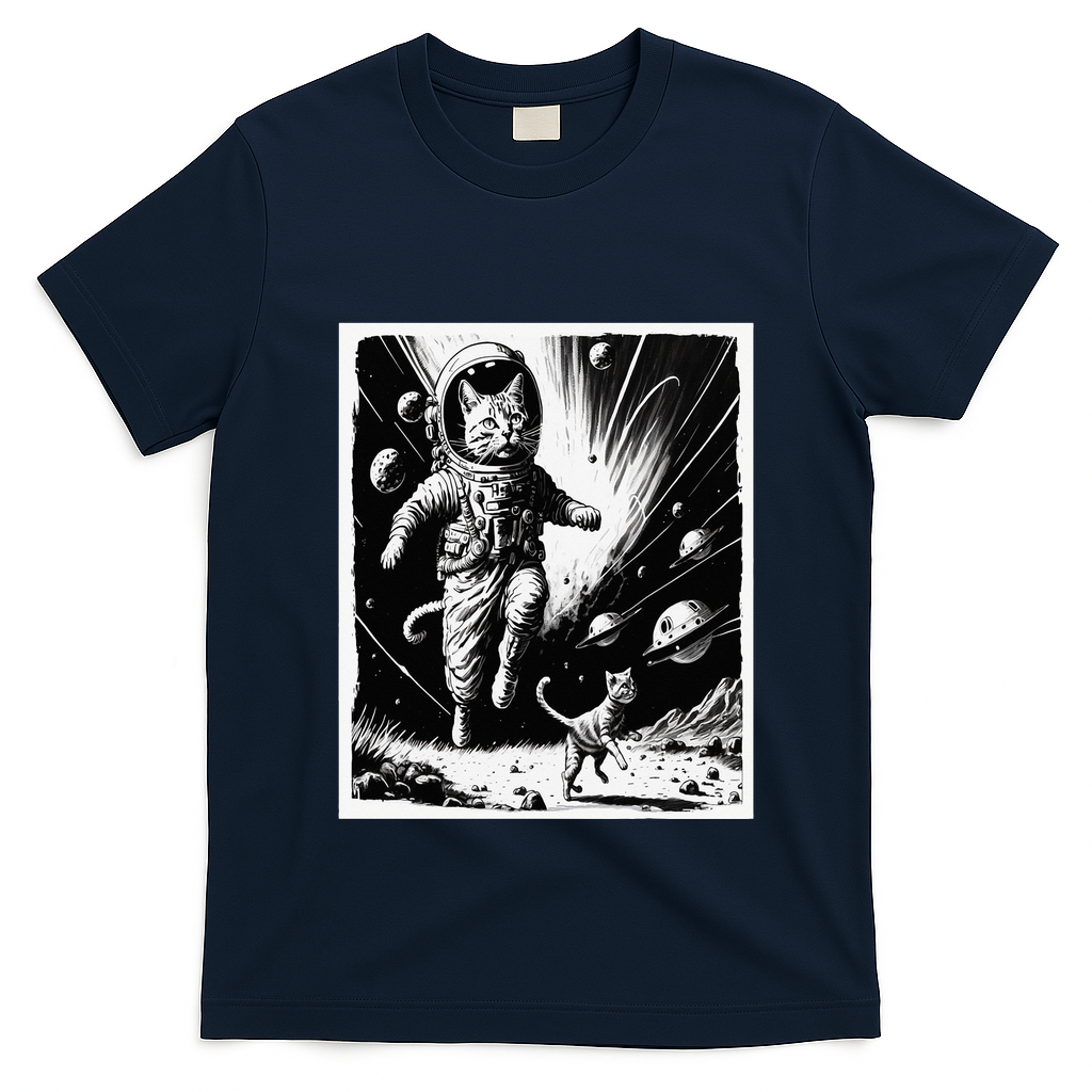 Aliens Abducting cats into Flying UFO Saucer in Cosmic Space T-Shirt