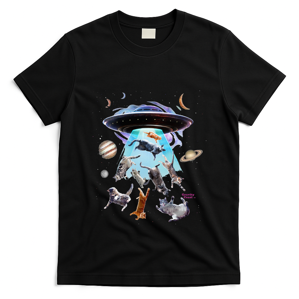 Aliens Abducting Cats Cat Kittens Ufo Saucer Cat Lover Gifts T-Shirt