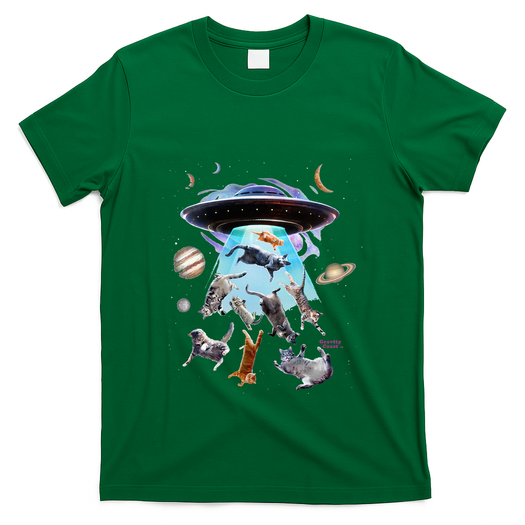 Aliens Abducting Cats Cat Kittens Ufo Saucer Cat Lover Gifts T-Shirt
