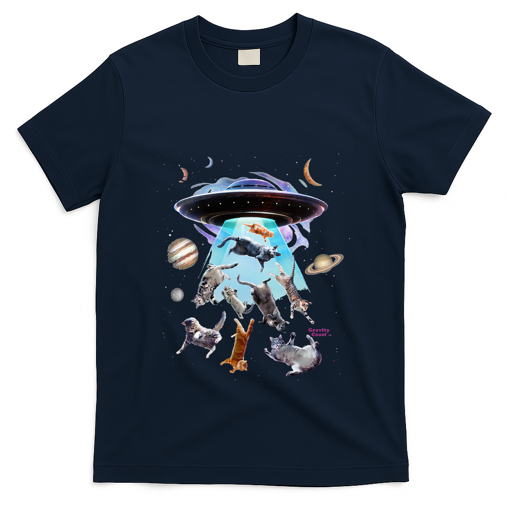 Aliens Abducting Cats Cat Kittens Ufo Saucer Cat Lover Gifts T-Shirt