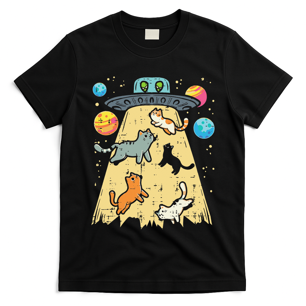 Alien Abduction Cats Ufo Flying Saucer Space Women T-Shirt