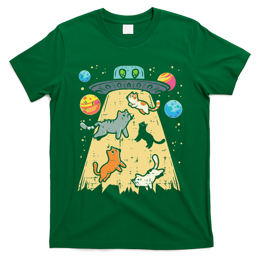 Alien Abduction Cats Ufo Flying Saucer Space Women T-Shirt