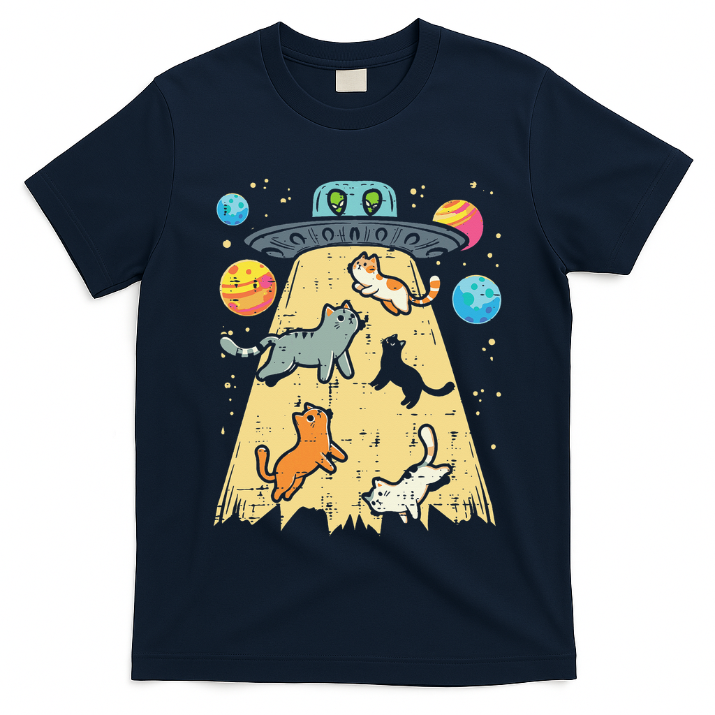 Alien Abduction Cats Ufo Flying Saucer Space Women T-Shirt