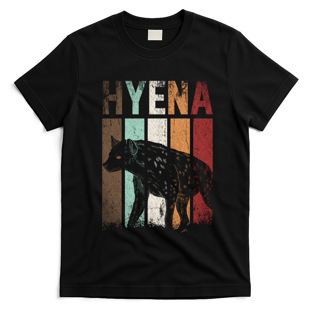 Africa Animal Gift Zoo Keeper Retro Hyena Funny Gift T-Shirt - Black
