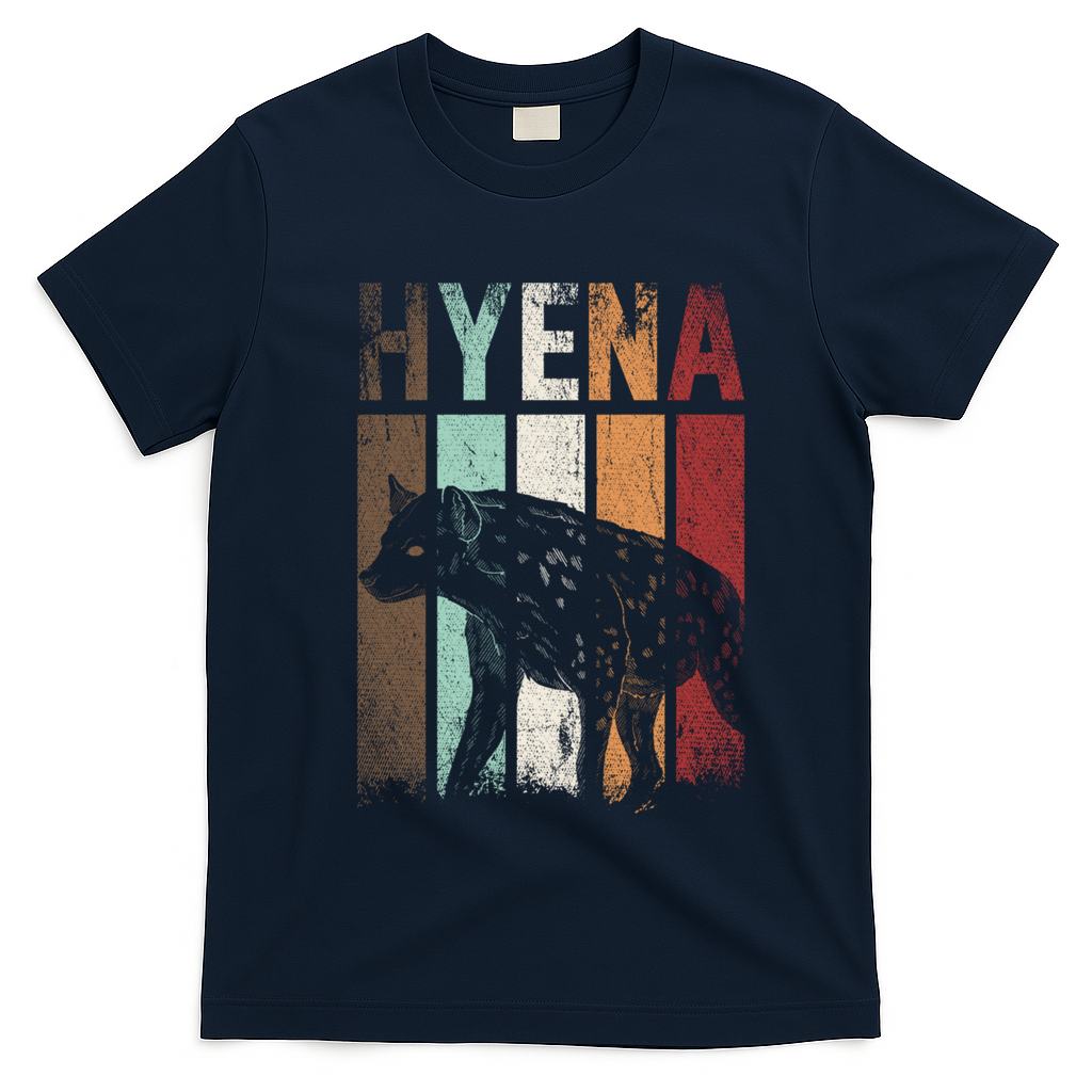 Africa Animal Gift Zoo Keeper Retro Hyena Funny Gift T-Shirt - Navy Blue