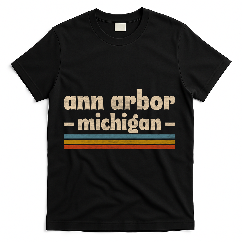 Ann Arbor Michigan Retro T-Shirt - Black