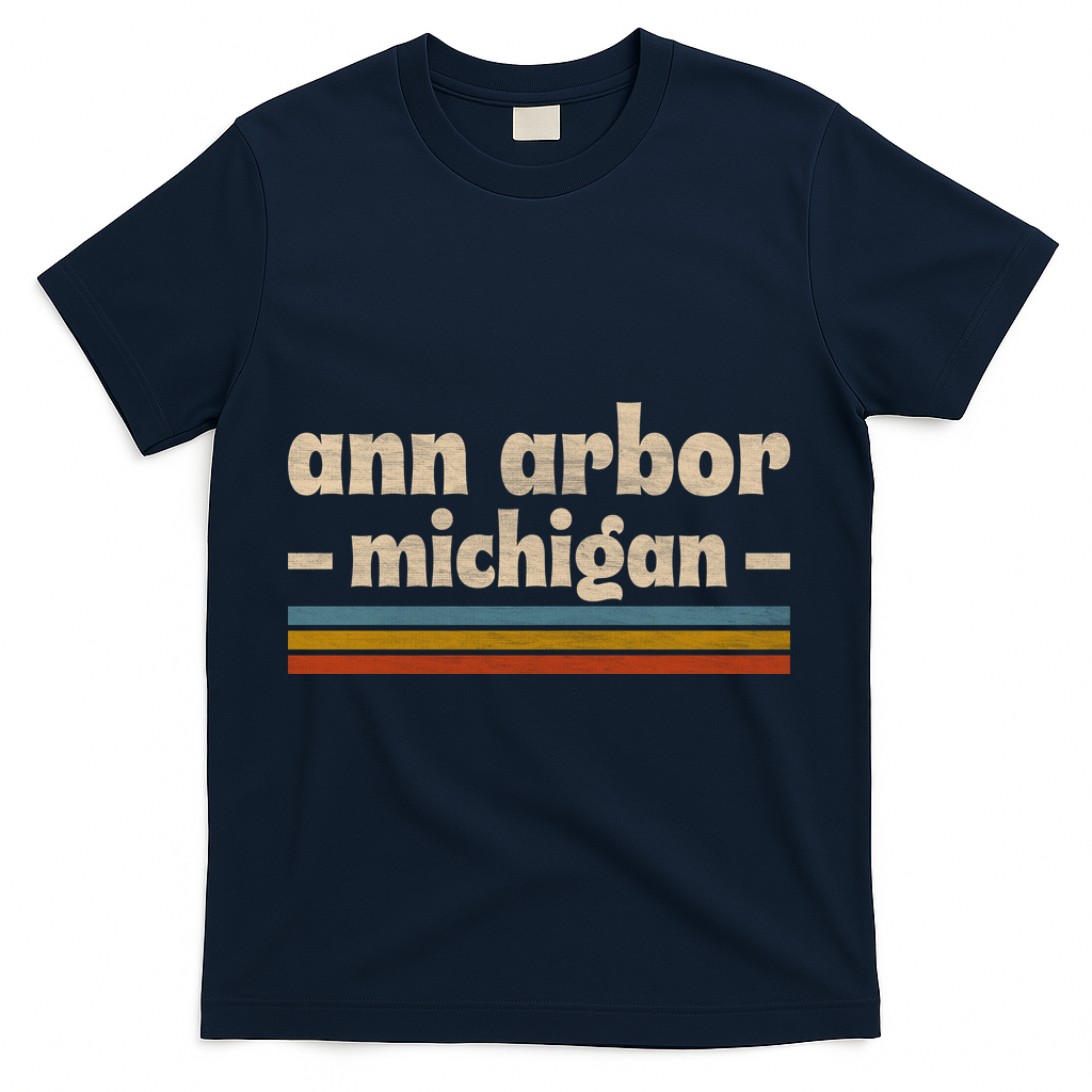 Ann Arbor Michigan Retro T-Shirt - Navy