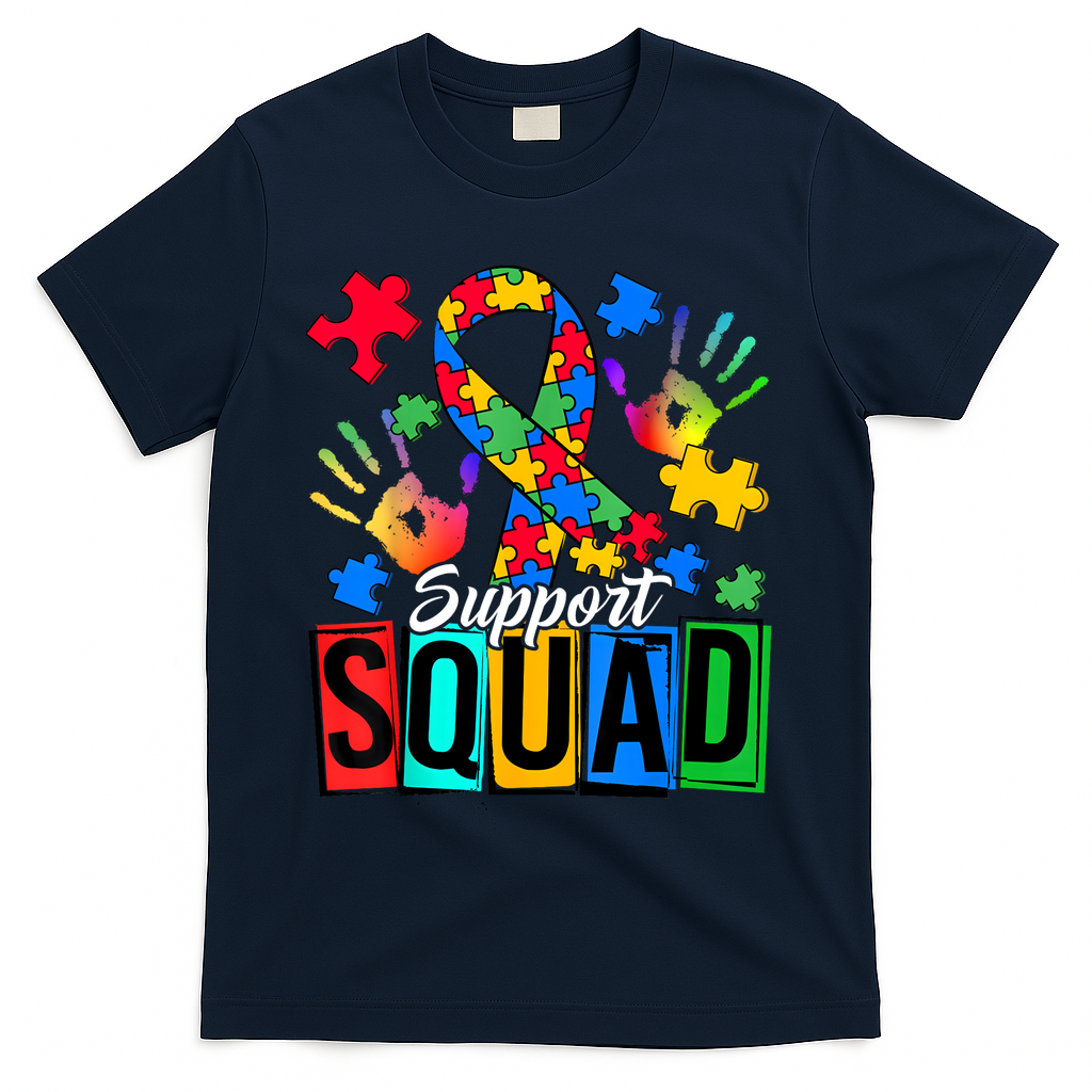 Autism Awareness Support Squad Family T-Shirt - Navy