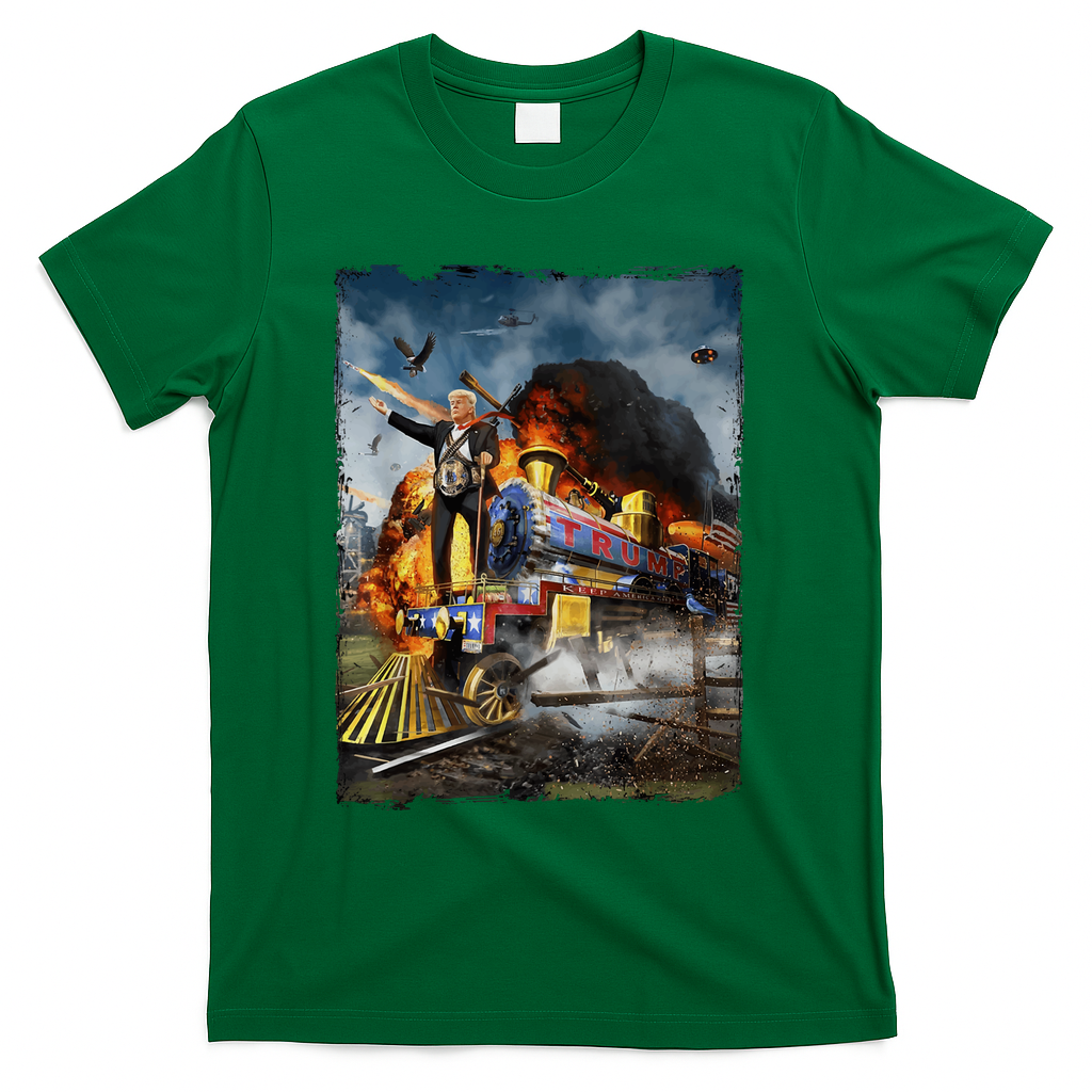 All Aboard The Trump Train Graphic Art T-Shirt - Green