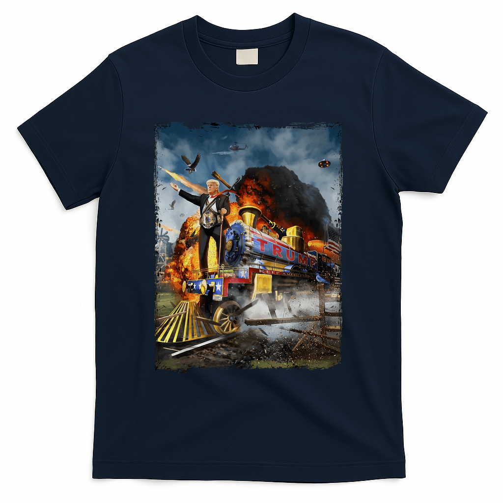 All Aboard The Trump Train Graphic Art T-Shirt - Navy