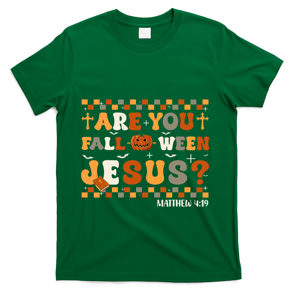 Autumn Are You Falloween Jesus Christian Halloween Pumpkin T-Shirt - Green