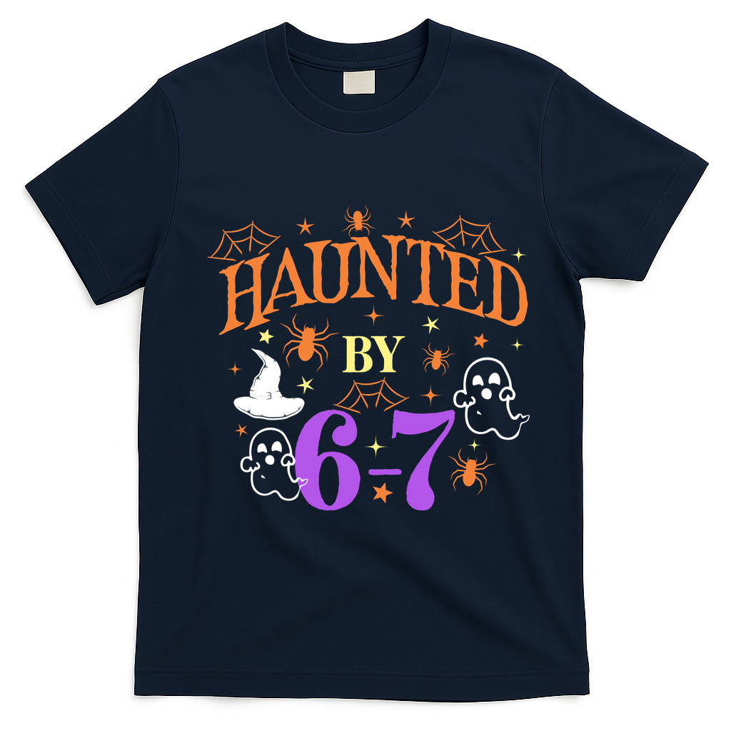 Aunted By 6-7 Halloween Math Teacher 67 Meme T-Shirt - Navy Blue