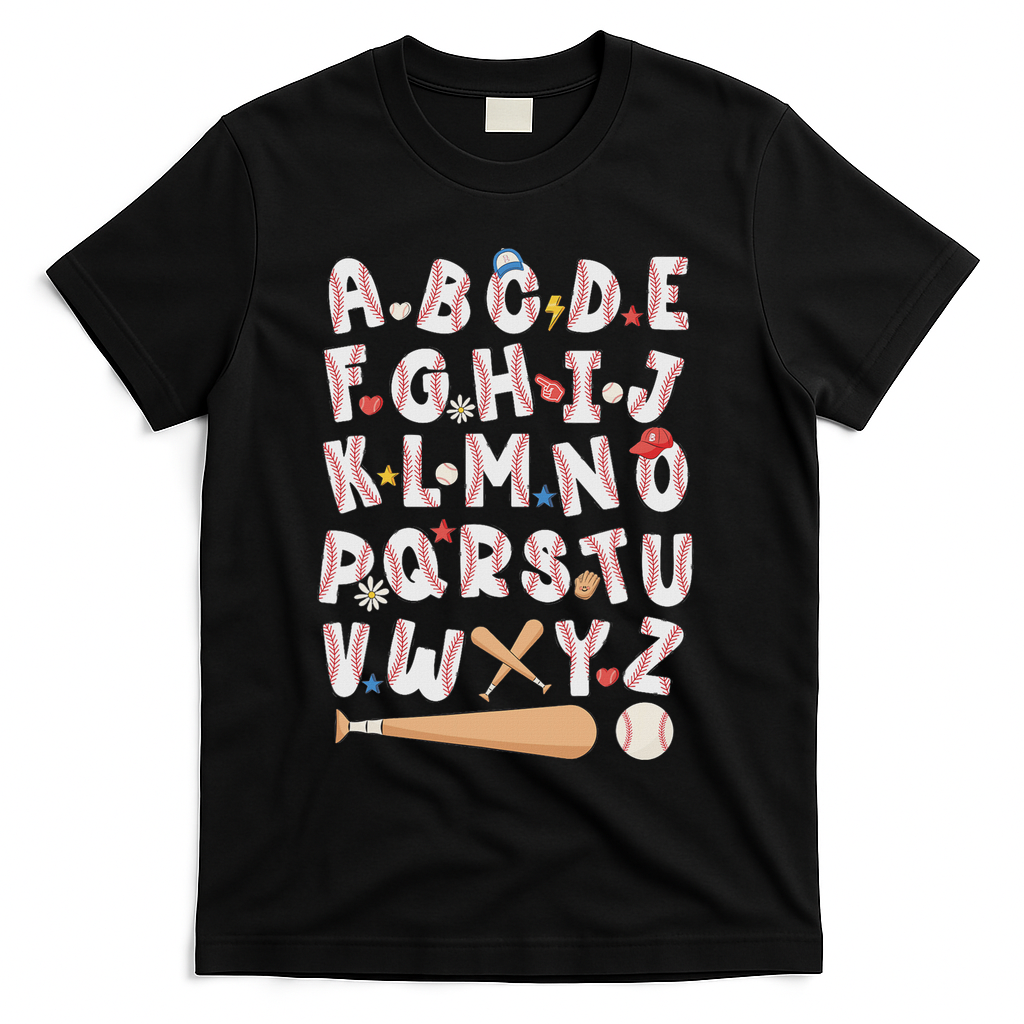 Alphabet Baseball Abcs Letters Teacher T-Shirt - Black