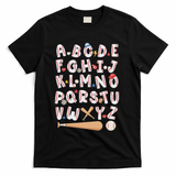 Alphabet Baseball Abcs Letters Teacher T-Shirt - Black
