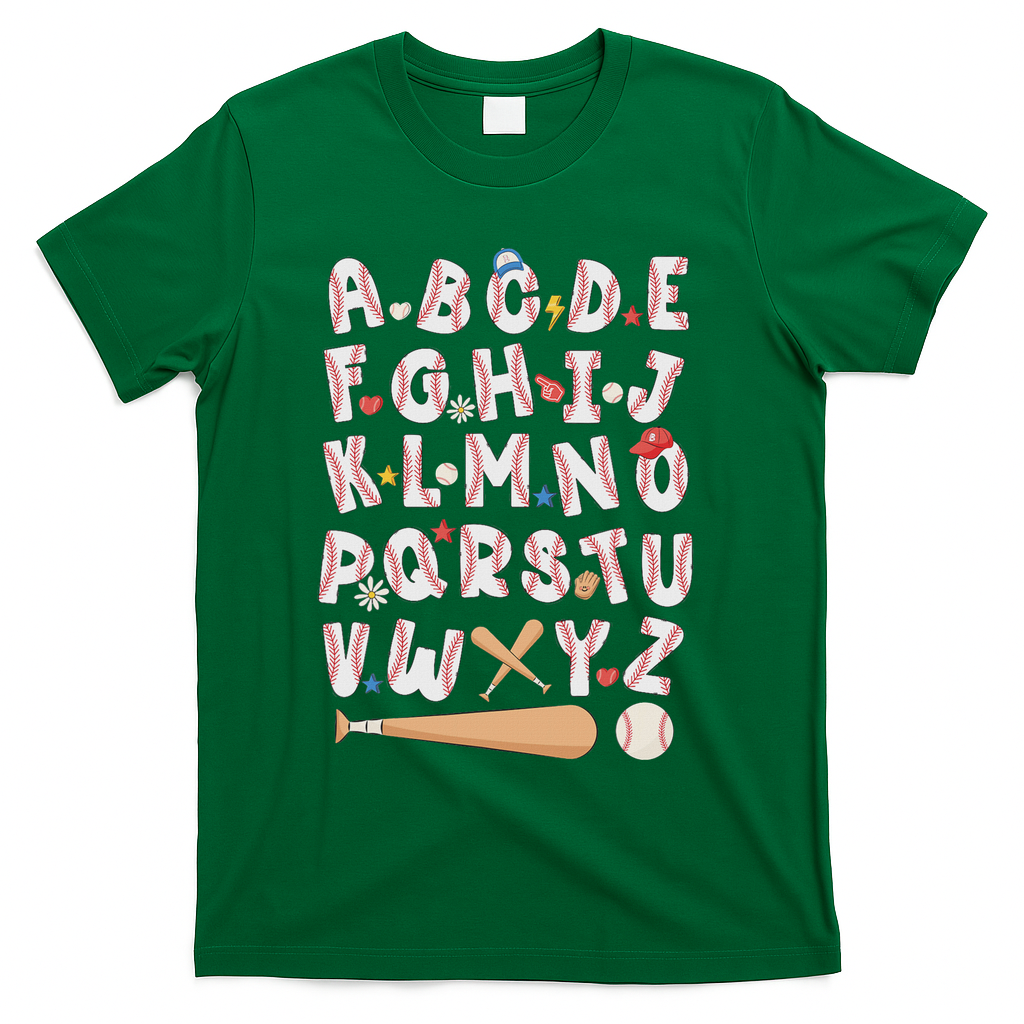 Alphabet Baseball Abcs Letters Teacher T-Shirt - Green