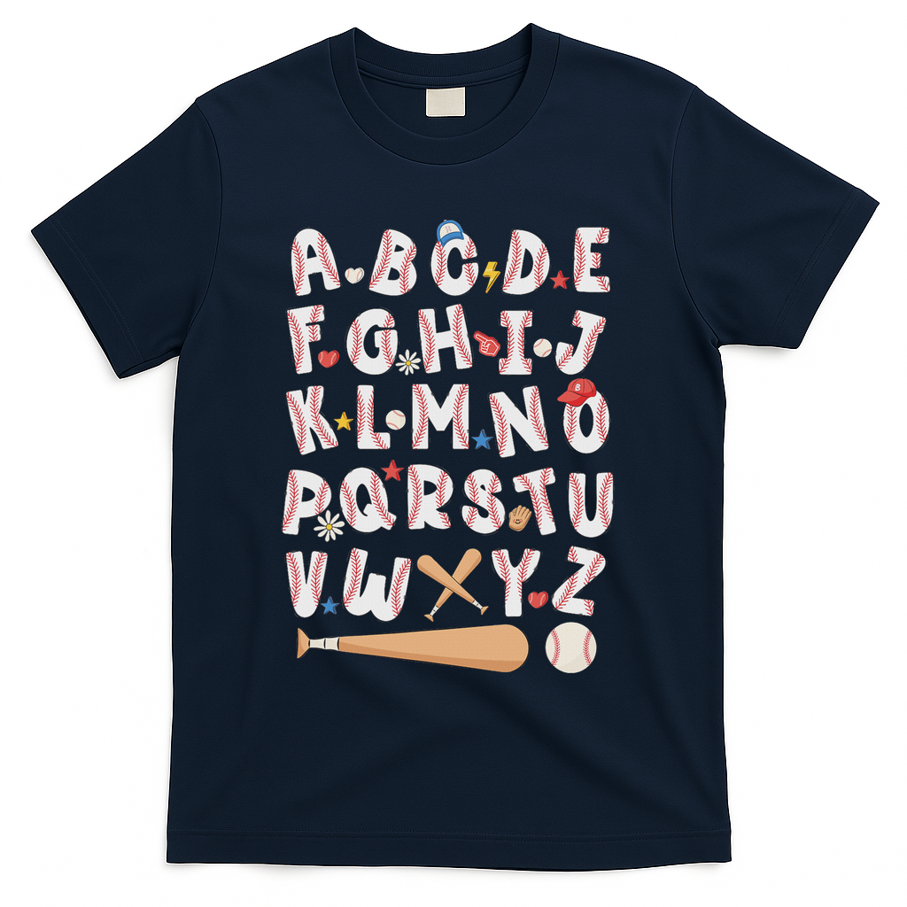 Alphabet Baseball Abcs Letters Teacher T-Shirt - Navy