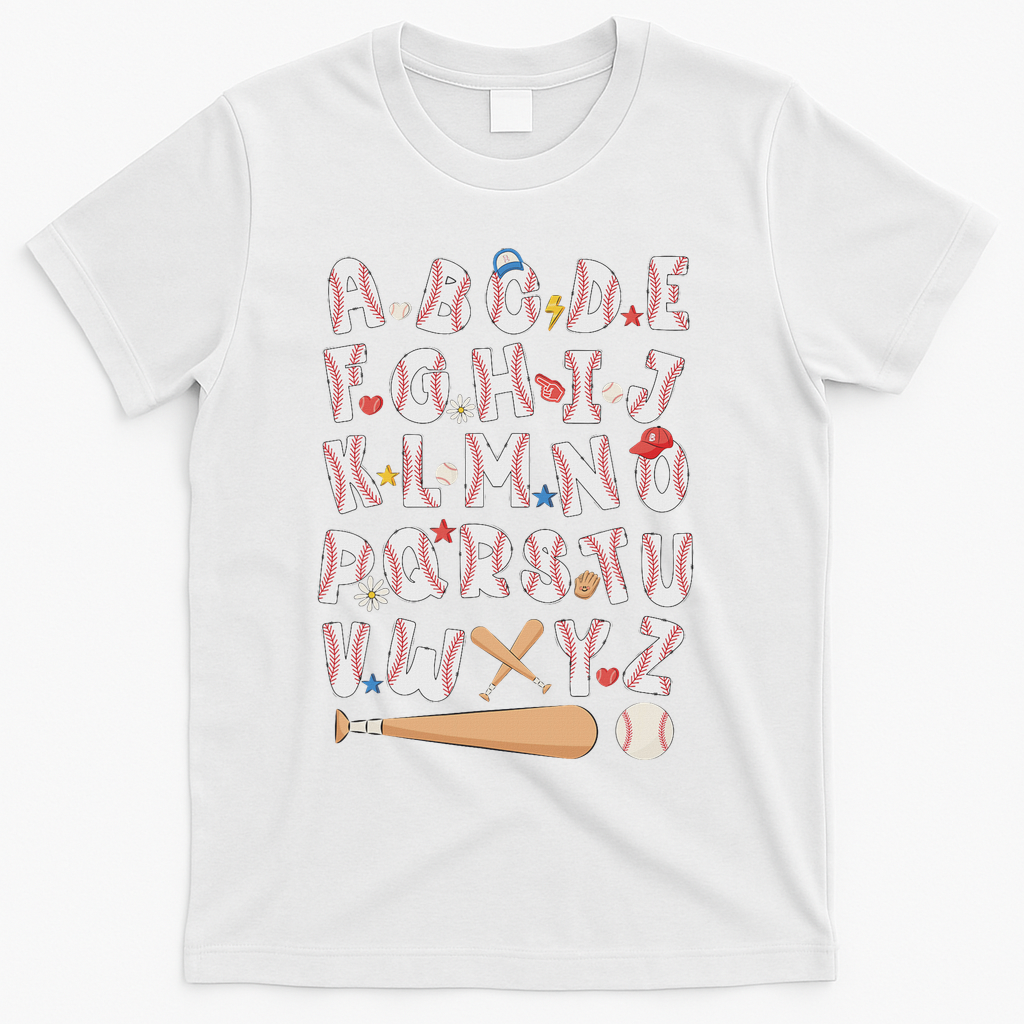 Alphabet Baseball Abcs Letters Teacher T-Shirt - White