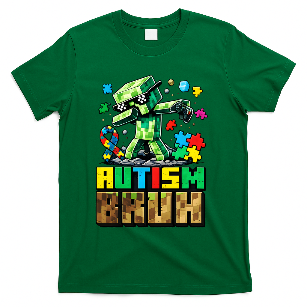 Autism Bruh Dab ASD Awareness Gameing T-Shirt - Green