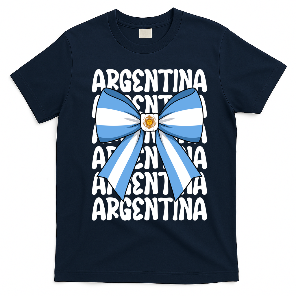 Argentina Bow Graphic Flag Colors T-Shirt - Navy Blue