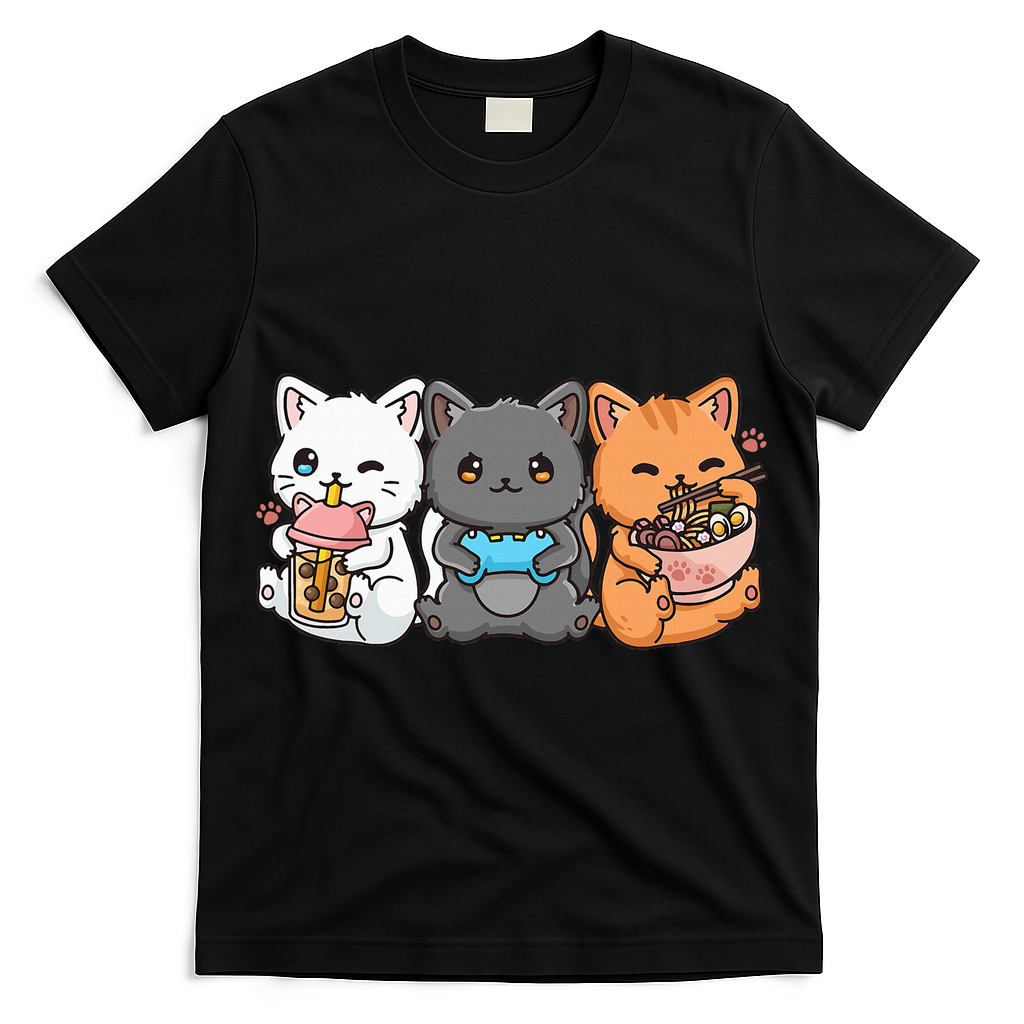 Anime Boba Tea Bubble Tea Gaming Gamer Ramen Cat T-Shirt