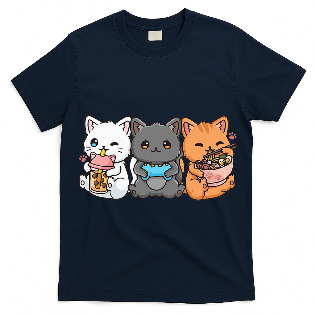 Anime Boba Tea Bubble Tea Gaming Gamer Ramen Cat T-Shirt