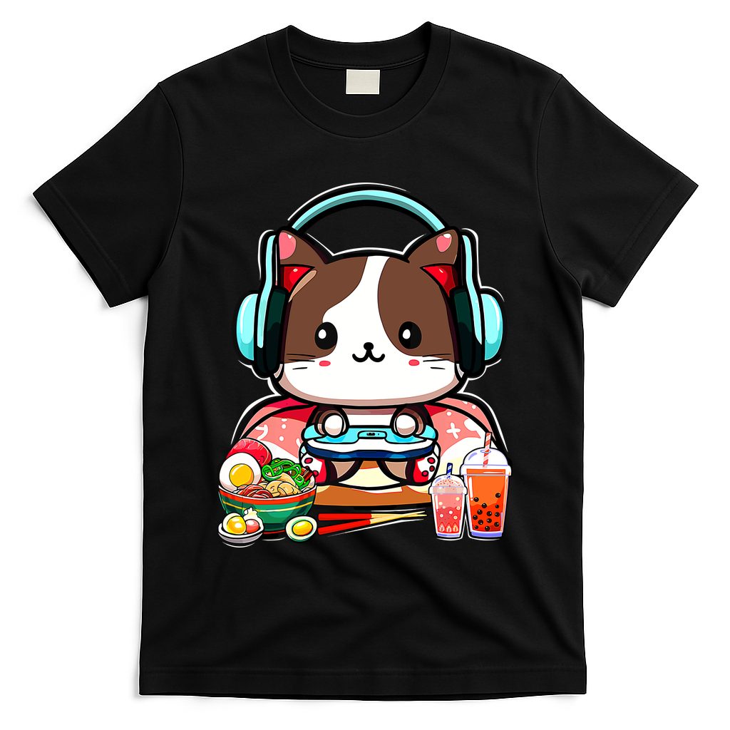 Anime Boba Tea Bubble Tea Gaming Gamer Ramen Cat T-Shirt