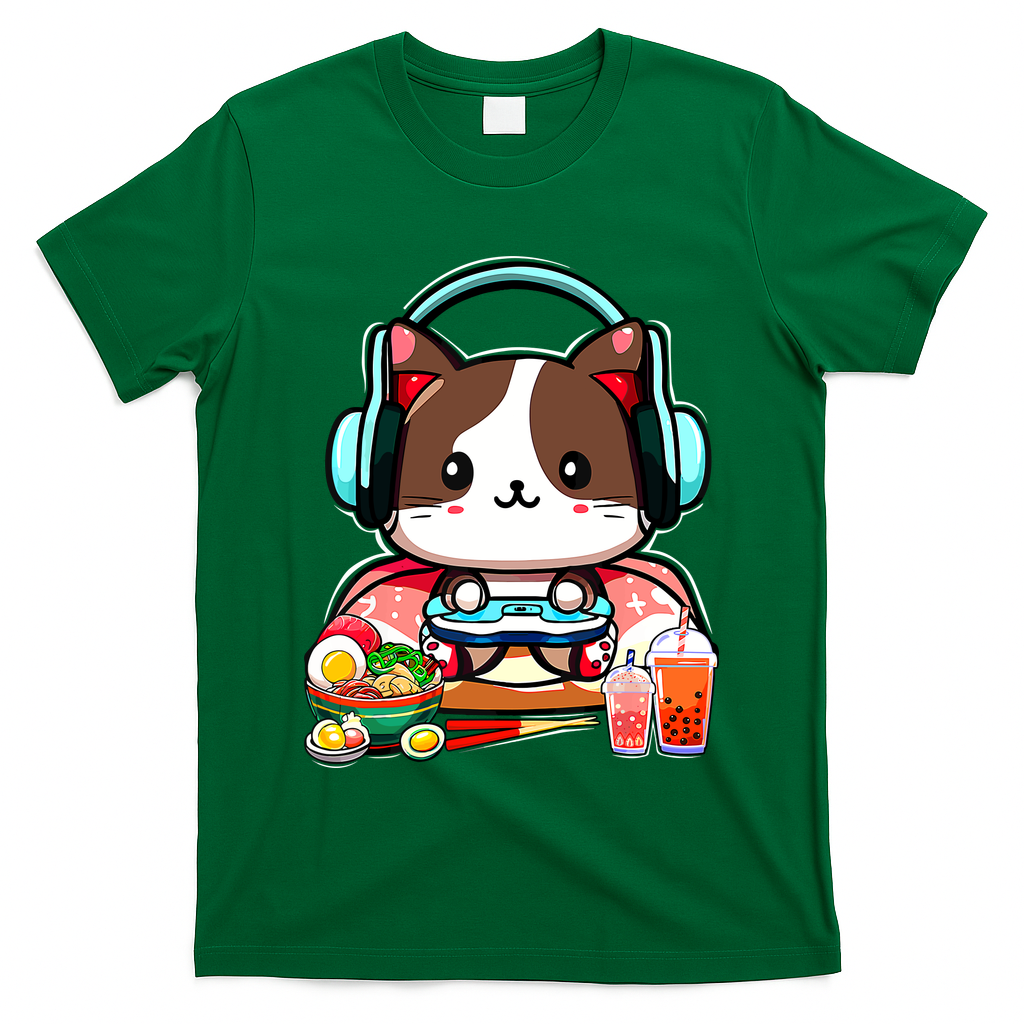Anime Boba Tea Bubble Tea Gaming Gamer Ramen Cat T-Shirt