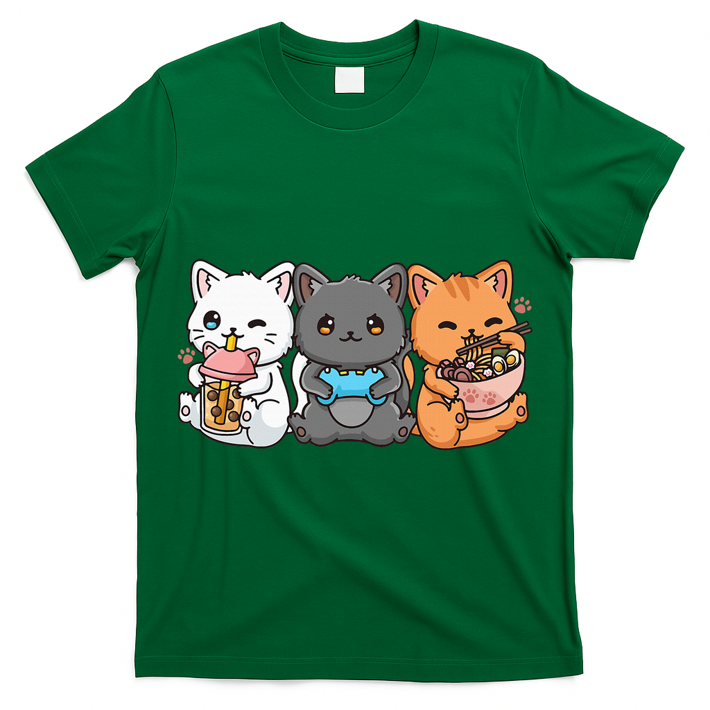 Anime Boba Tea Bubble Tea Gaming Gamer Ramen Cat T-Shirt