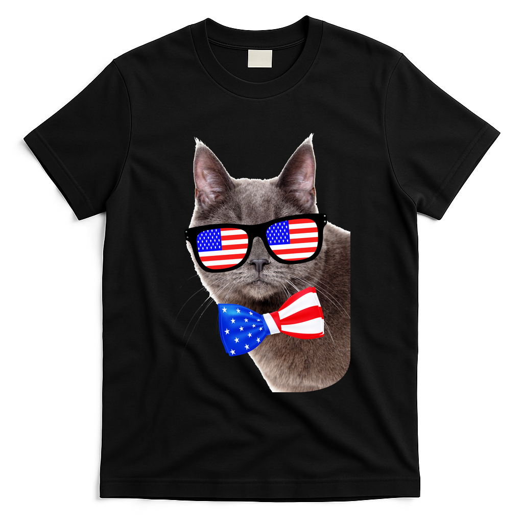 American Cat With USA Glasses And Bow Tie T-Shirt