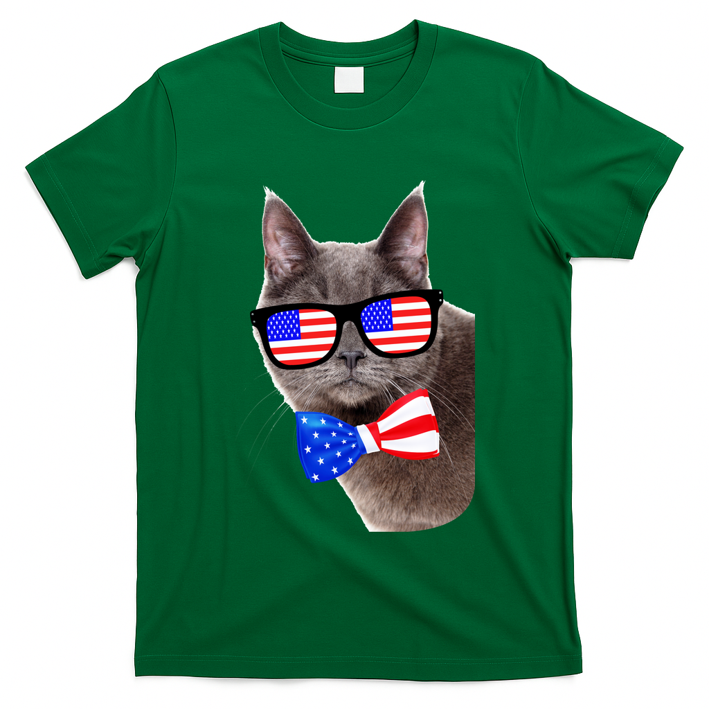 American Cat With USA Glasses And Bow Tie T-Shirt