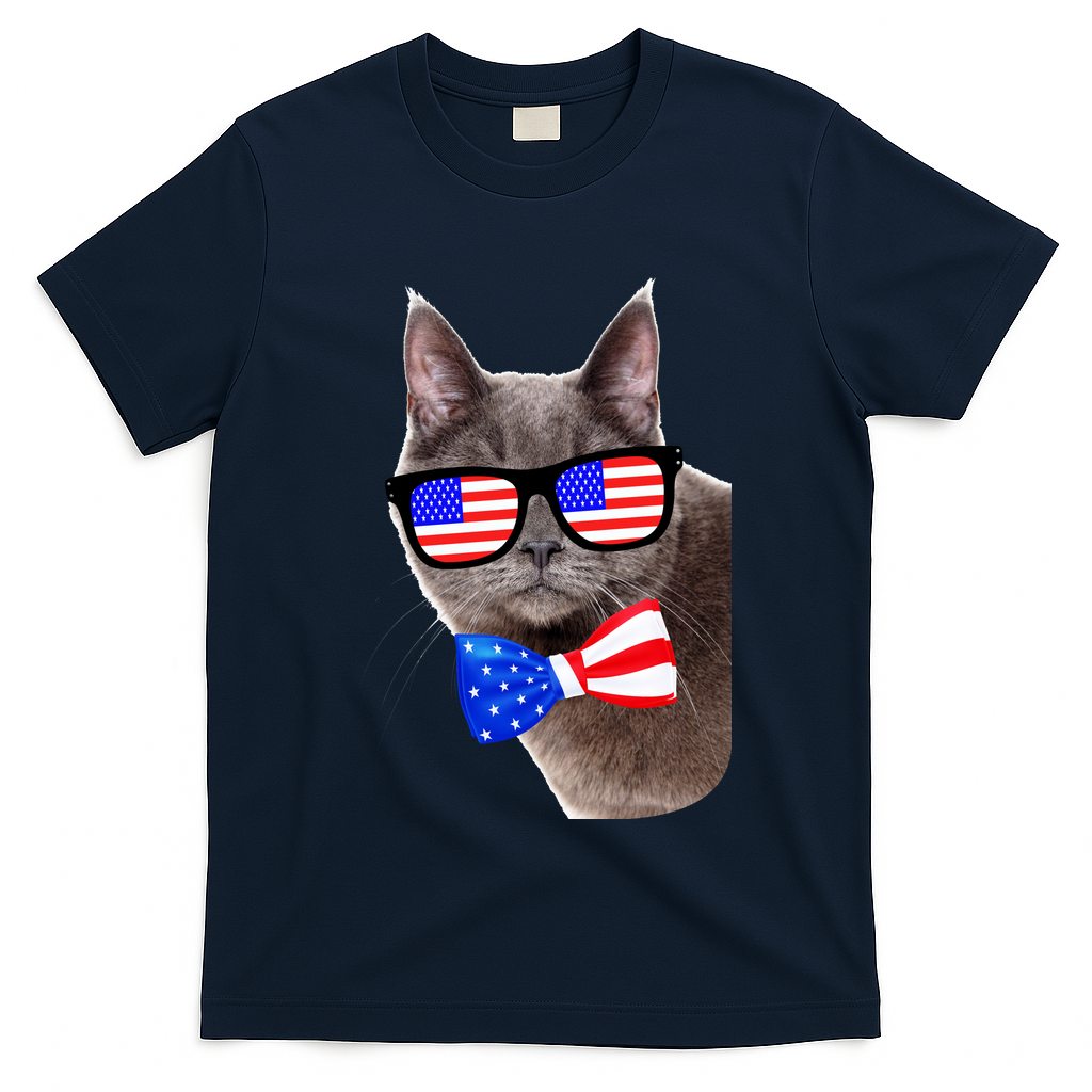 American Cat With USA Glasses And Bow Tie T-Shirt