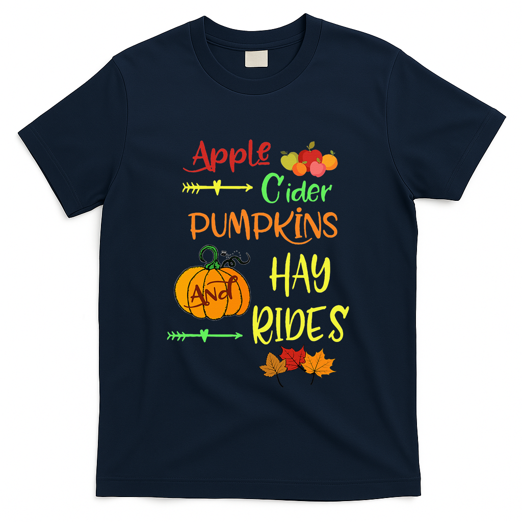 Apple Cider Pumpkins And Hayrides Cute Fall T-Shirt - Navy