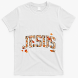 Autumn Christian Thanksgiving Fall For Jesus He Never Leaves T-Shirt - White