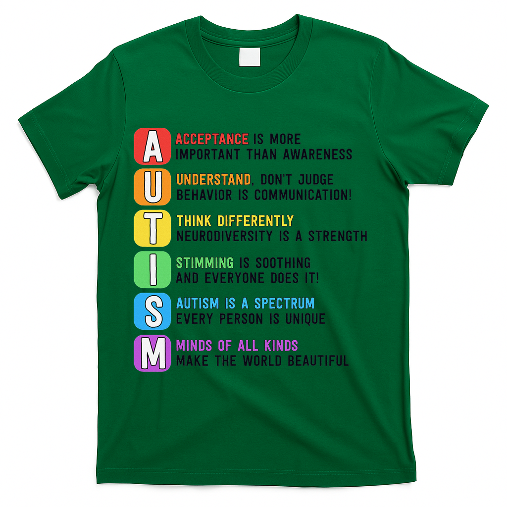 Autism Definitions Chart Special Ed Teacher Neurodiversity T-Shirt - Green