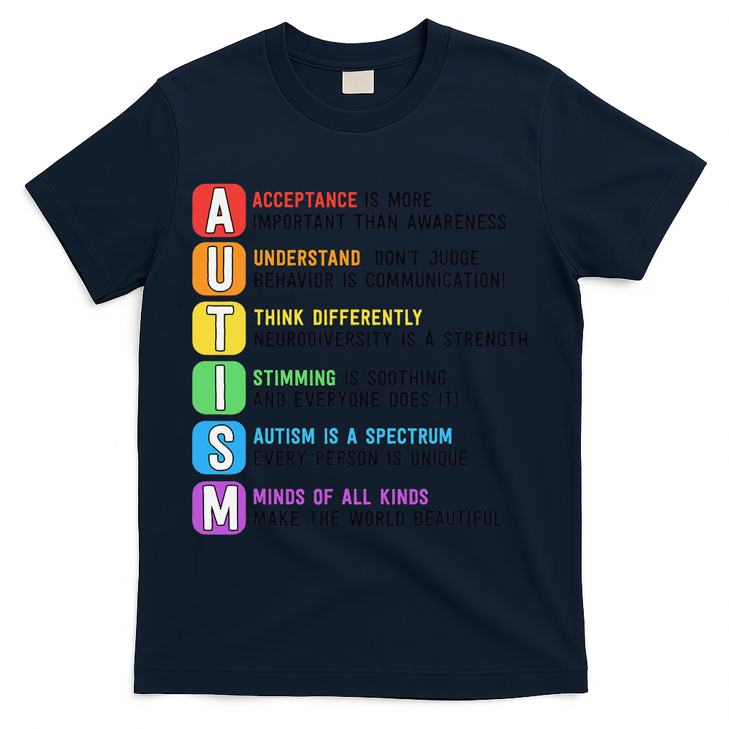 Autism Definitions Chart Special Ed Teacher Neurodiversity T-Shirt - Navy